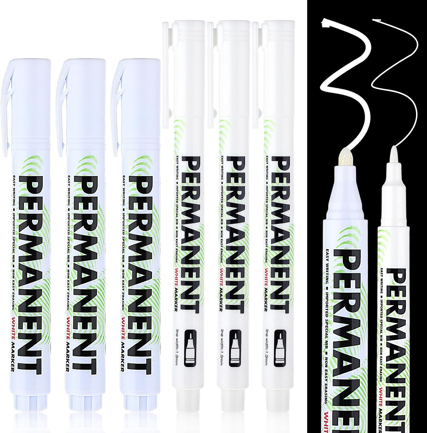 Sibba Acrylic White Paint Pens, 6 Pack White Permanent Marker for Wood