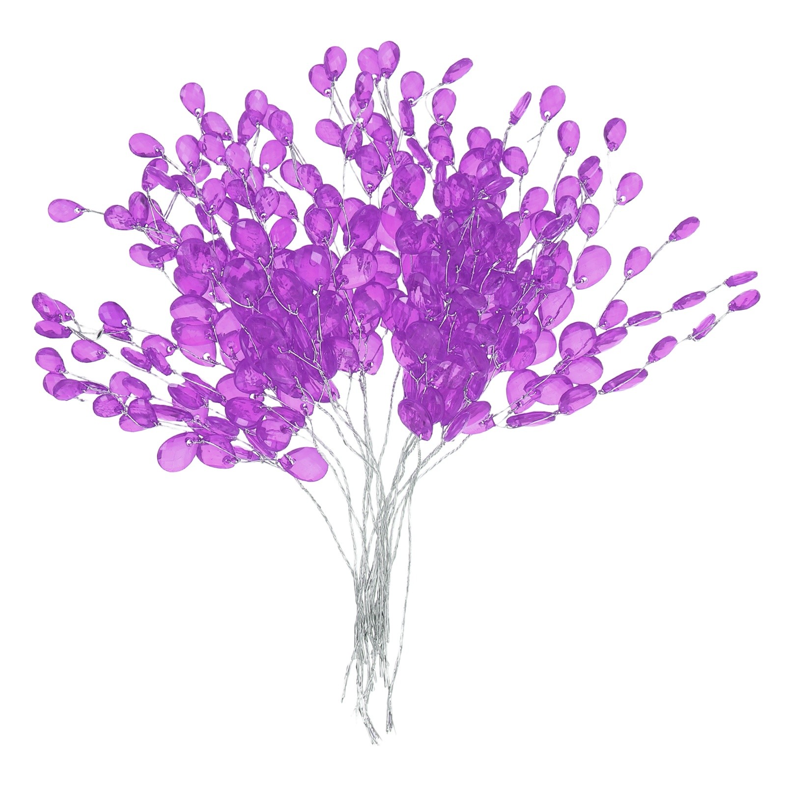 22 Pcs Acrylic Bead Drop Stems, Crystal Floral Picks Bouquets Flowers, Purple