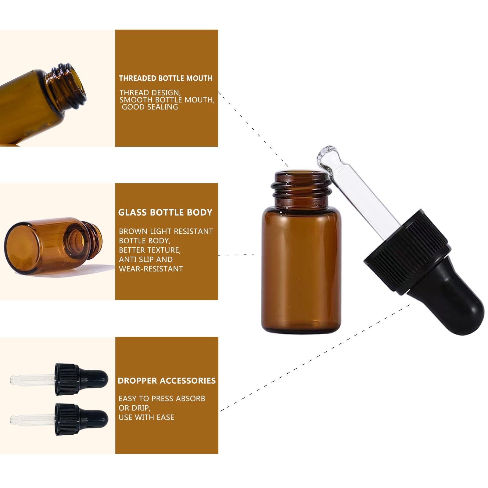 3ML Essential Oil, Cosmetics Travel Perfume Glass Bottle with Dropper Mini Amber