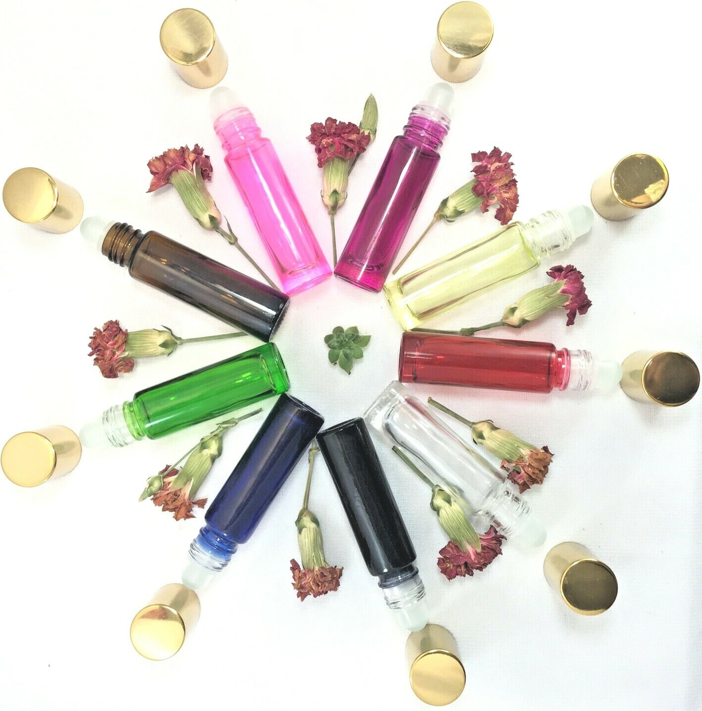 Roll on Essential Oil Bottles 10ml Silver/Gold Cap Glass Perfume 1/3 oz.