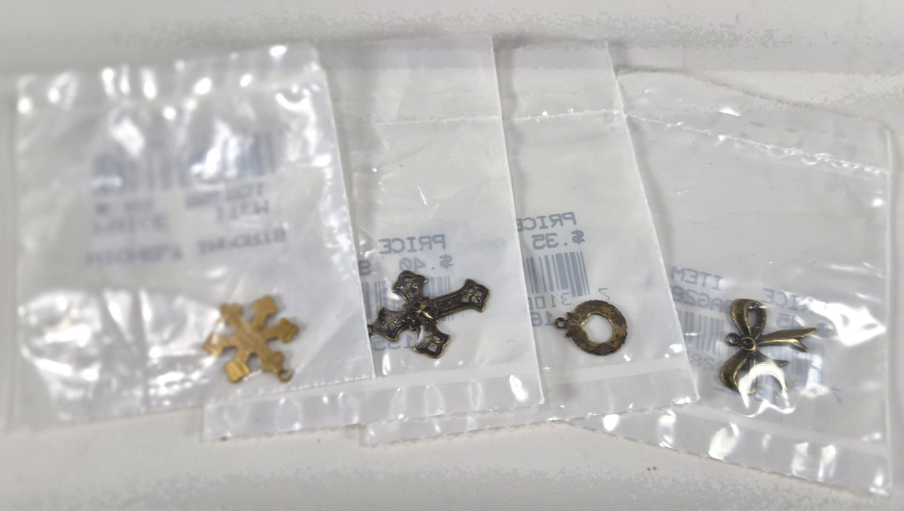 Lot of 100+ Pcs of Brass & Metal Cross Stitch & Jewelry Charms Filagree Findings