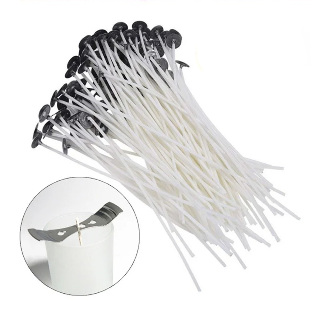 50pcs Candle Wicks 6 Inch Cotton Core Pre-Tabbed Smokeless Soy Wax DIY Craft Set