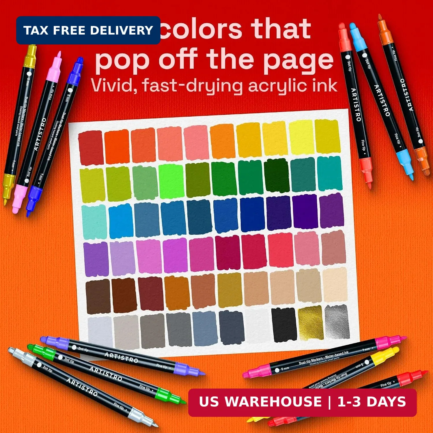 ARTISTRO 60 Precision Dual-Tip Acrylic Paint Markers – Paint Pens Set with Dot &