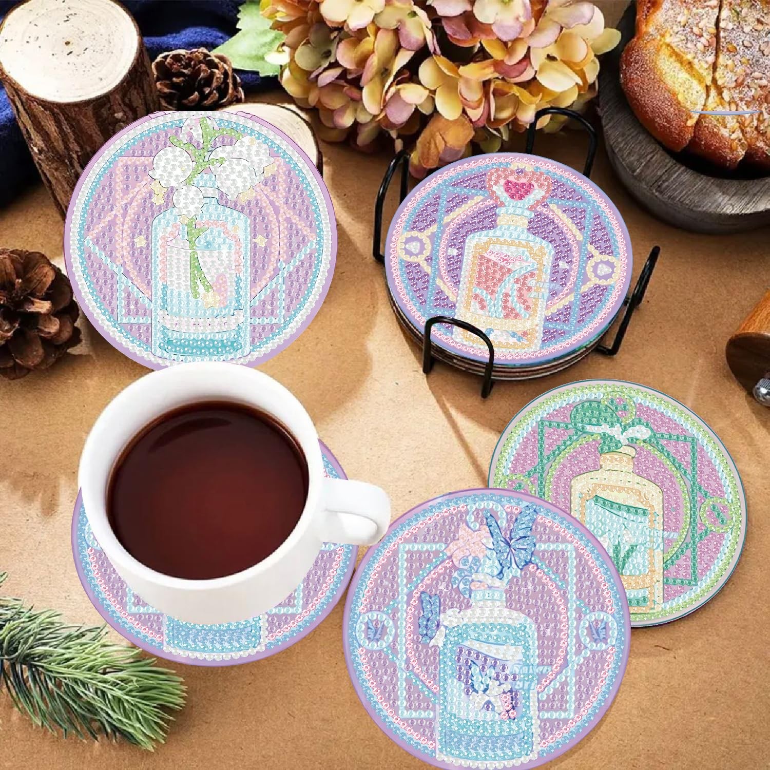 8 Pack Diamond Art Coasters Kits-Tarot Diamond Painting Coasters Kit Set with Ho