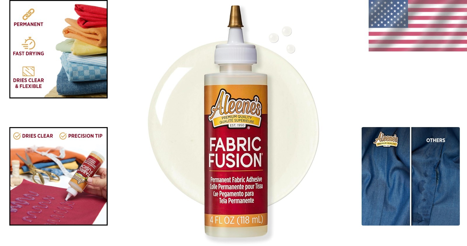 Fabric Fusion Glue 4 Oz Permanent Washable Adhesive Dries Flexible for Fabrics