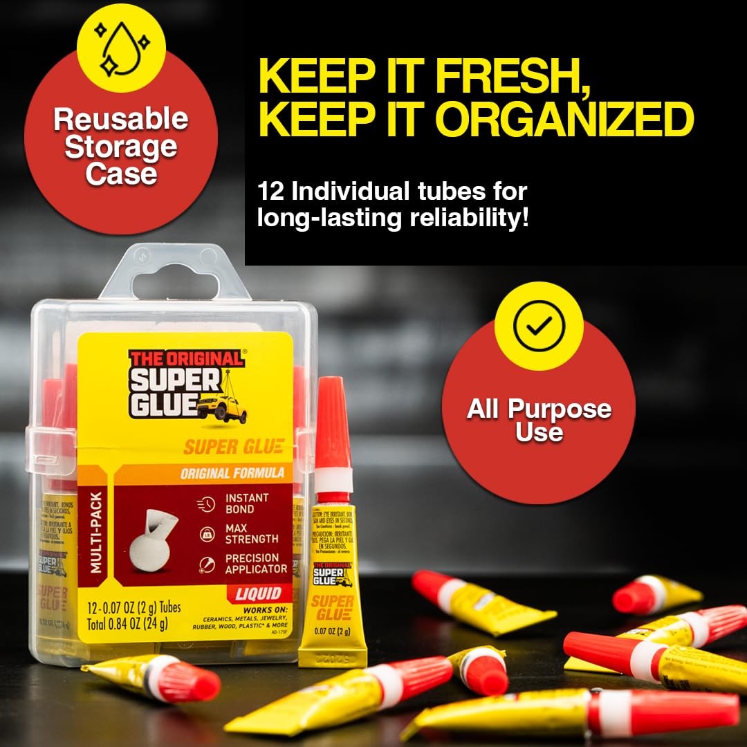 Liquid, 2 Gram Tubes, 12-Pack, Clear, Instant Bonding, Fast Dry, Cyanoacrylat…