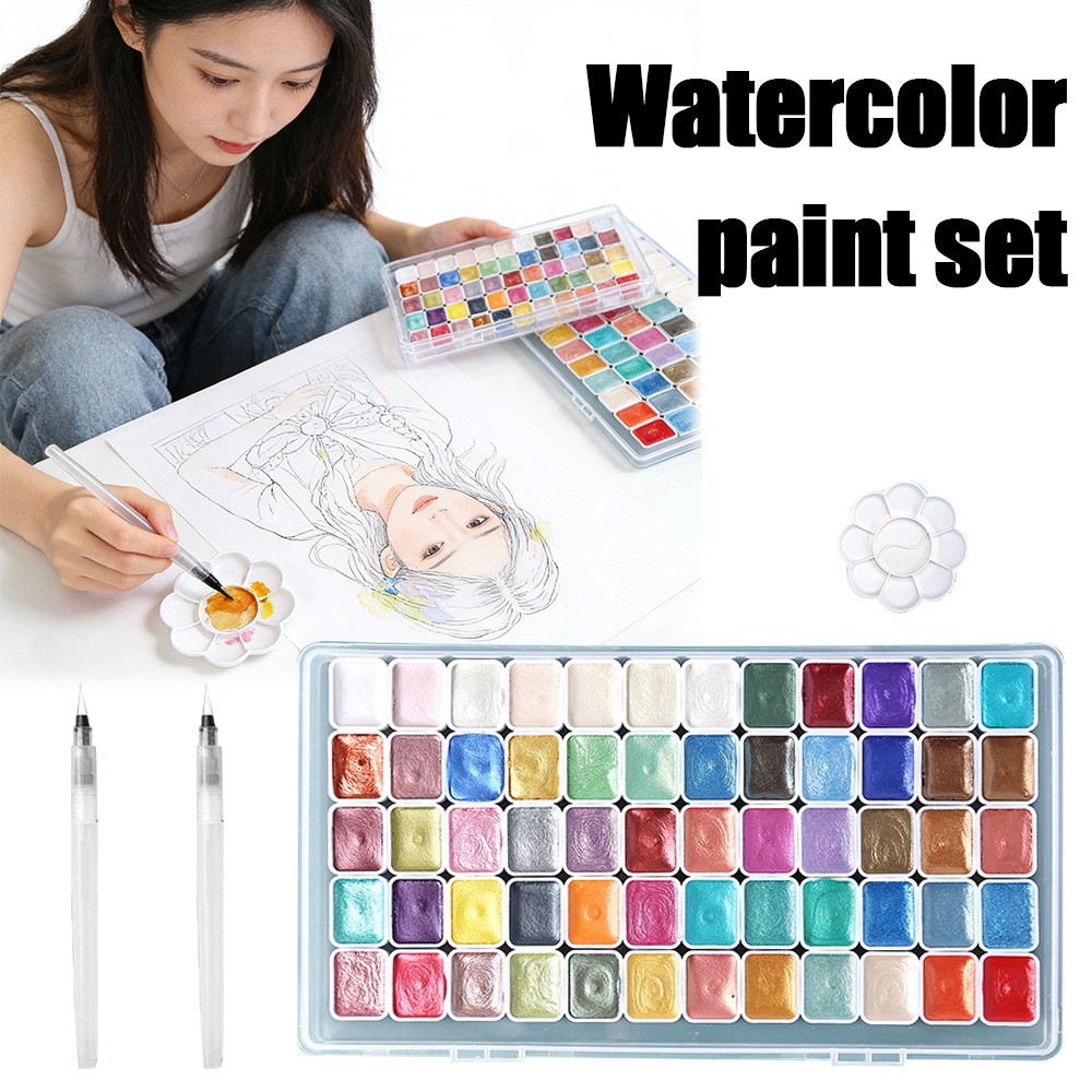 60 Colors Glitter Watercolor Set – Professional Wooden Box Art Paints APR