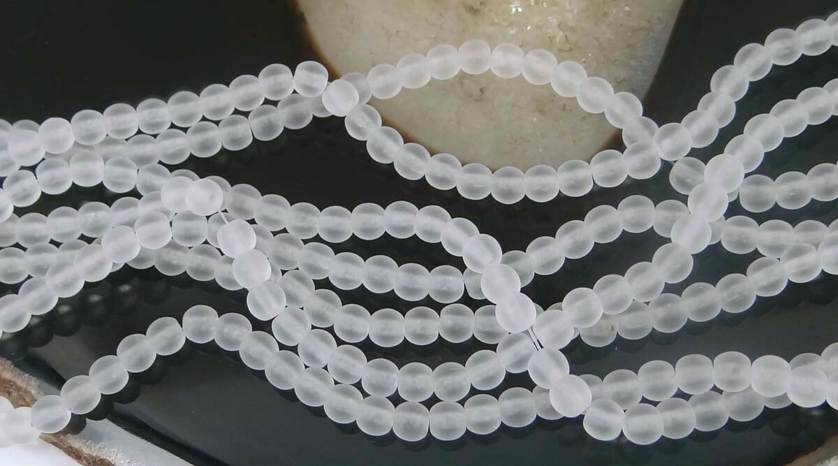 100 Czech Frosted Sea Glass Round Beads – Matte – Crystal 4mm