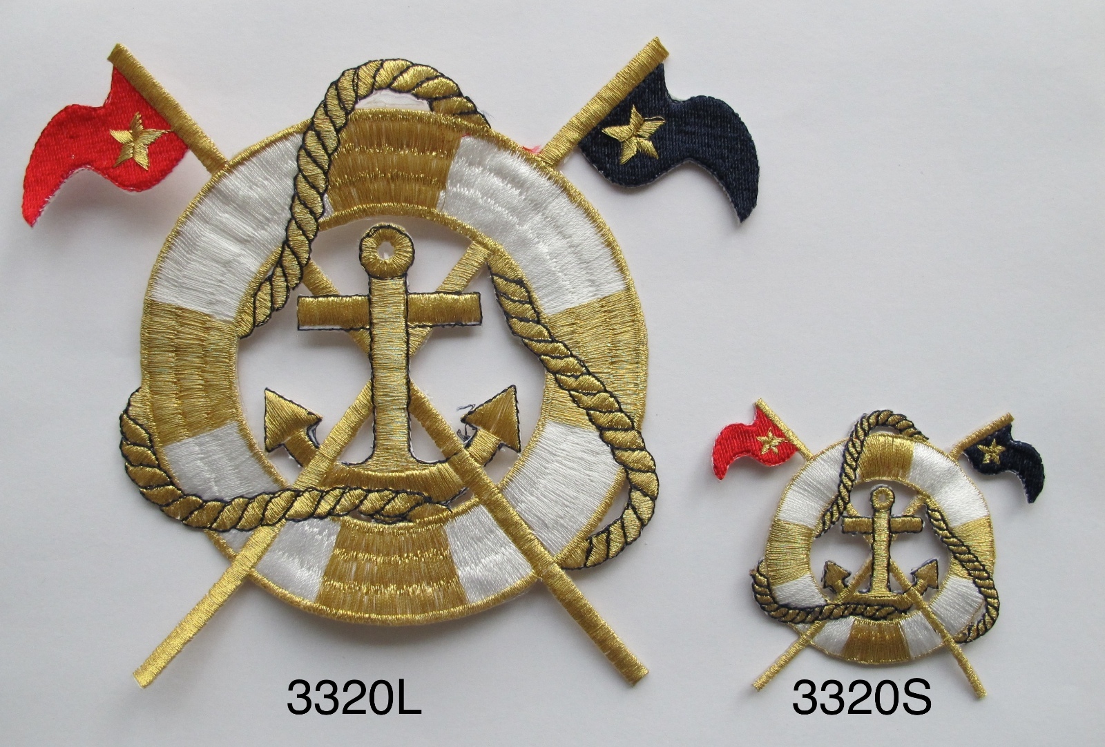 #3320 XL,S Gold Anchor,Life Buoy,Flag Marine,Nautical Embroidery Applique Patch
