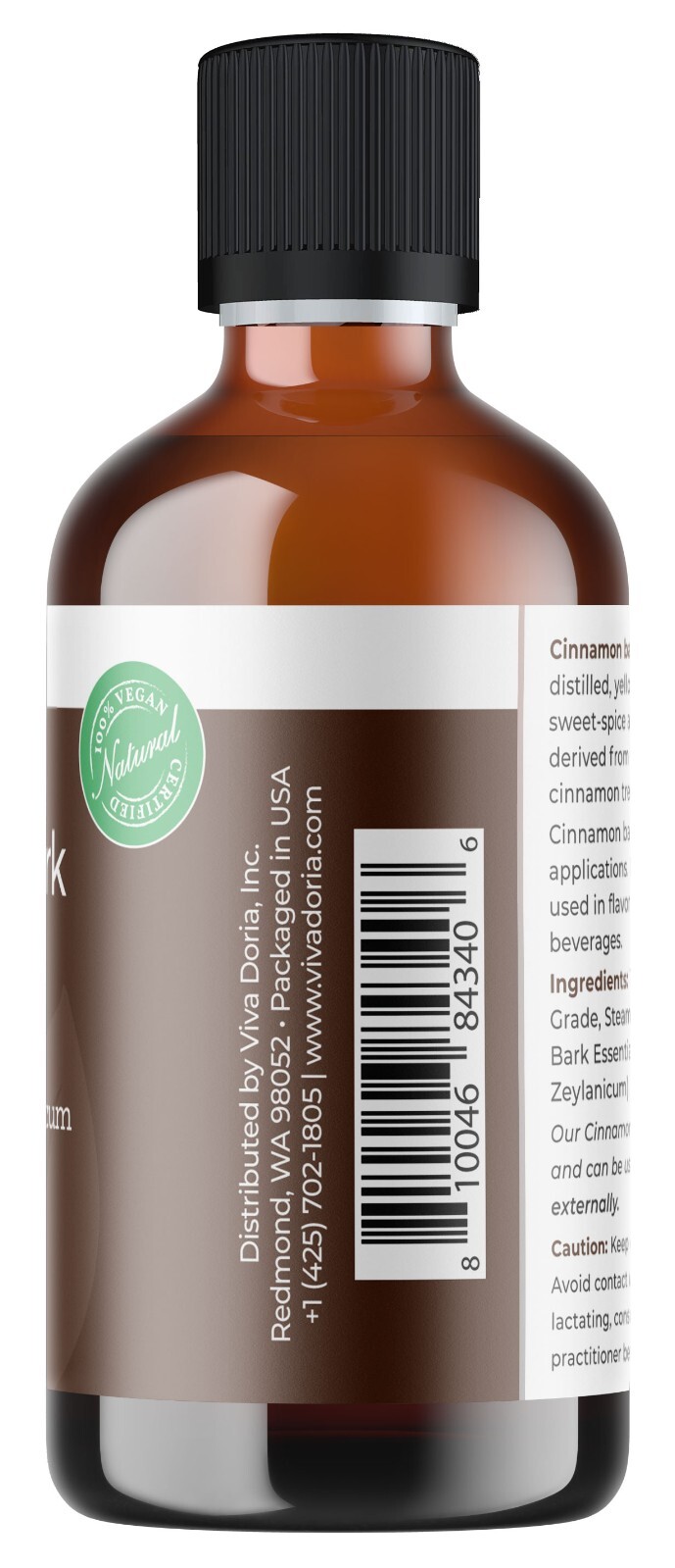 Viva Doria Pure Cinnamon Bark Essential Oil, Food Grade, 4 Fl oz