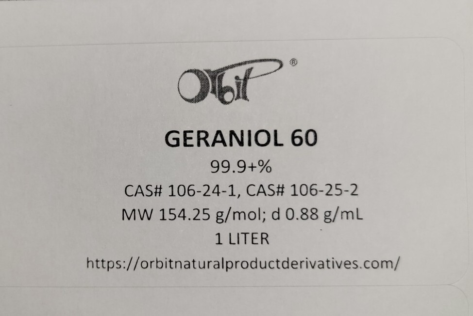 GERANIOL 60 (1 LITER) 100% Mixture of Geraniol/Nerol Isomers Pesticide Aroma