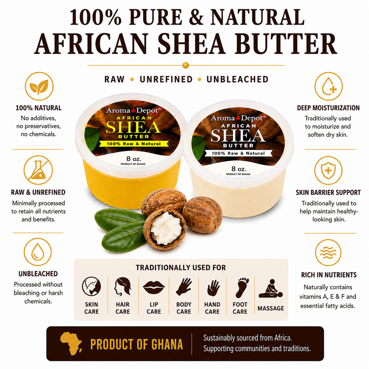 Wholesale 8 oz. African Shea Butter Bulk 100% Pure Raw Unrefined Deli Containers