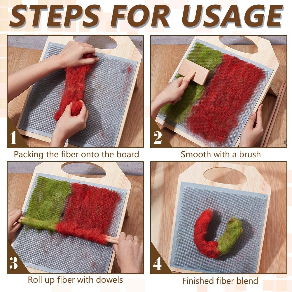 15.5X12.4Inch Wool Blending Board Carding Brush Set, Fiber Blending Board with 1