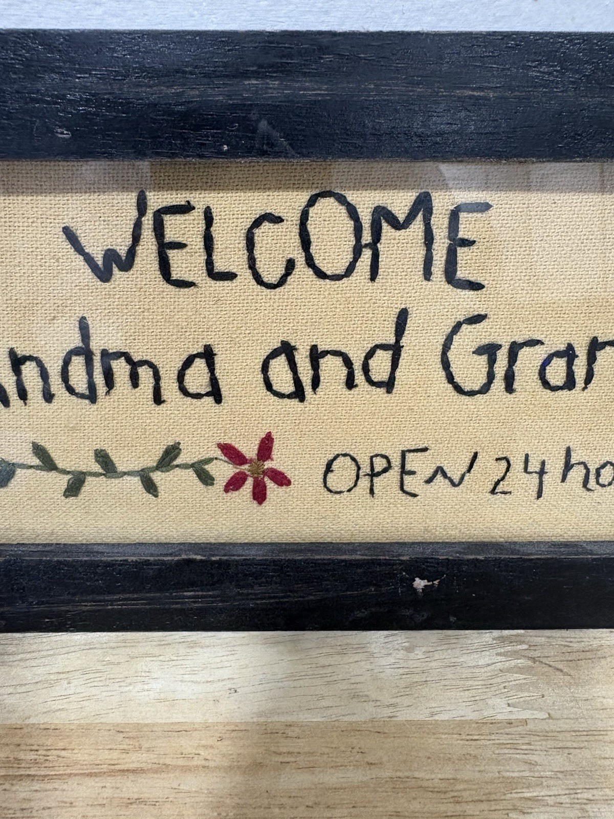 Framed Cross Stitch Vintage Decor “welcome To Grandma & Grandpa’s Open 24 Hours
