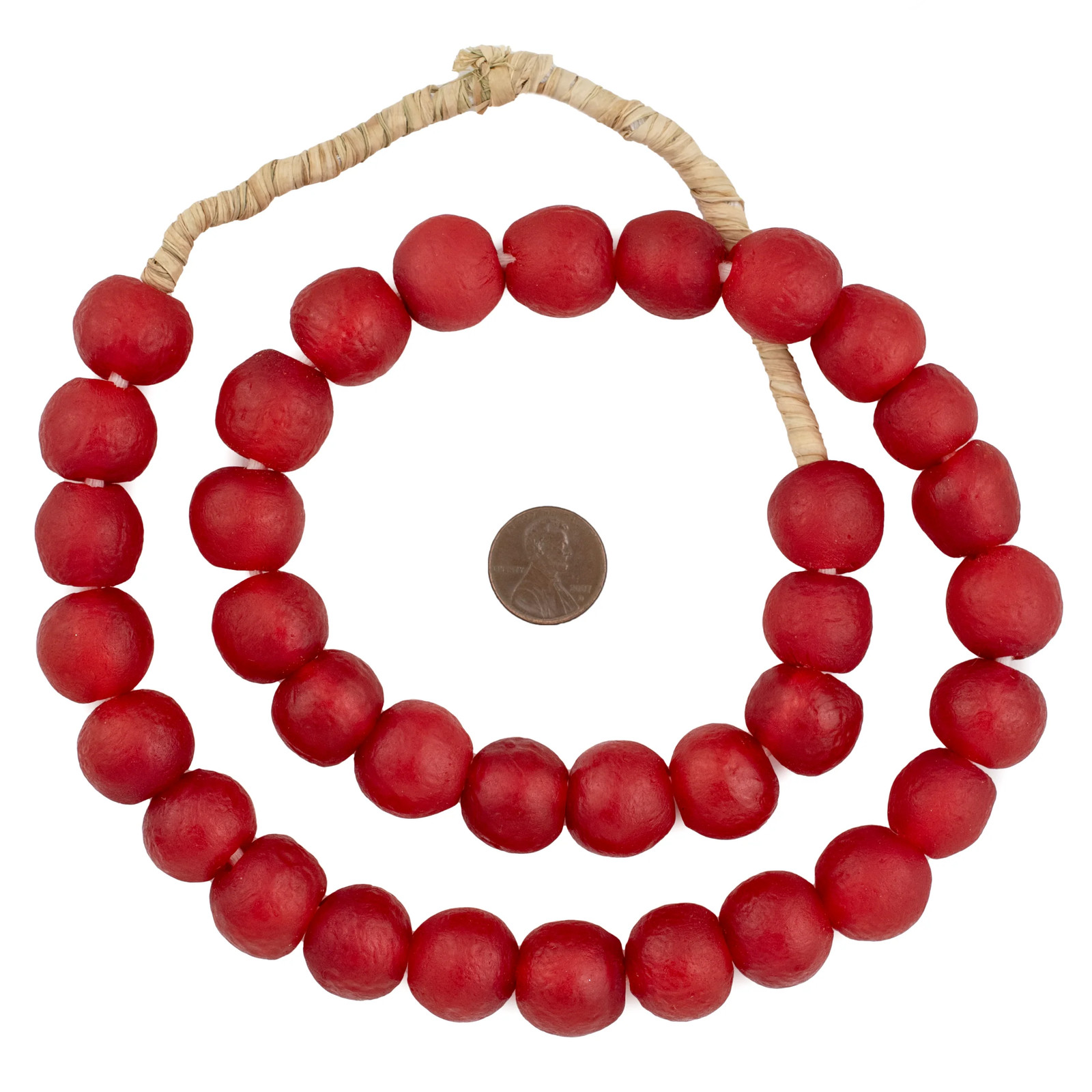 Red Recycled Glass Beads 18mm Ghana African Sea Glass Round Large Hole Handmade