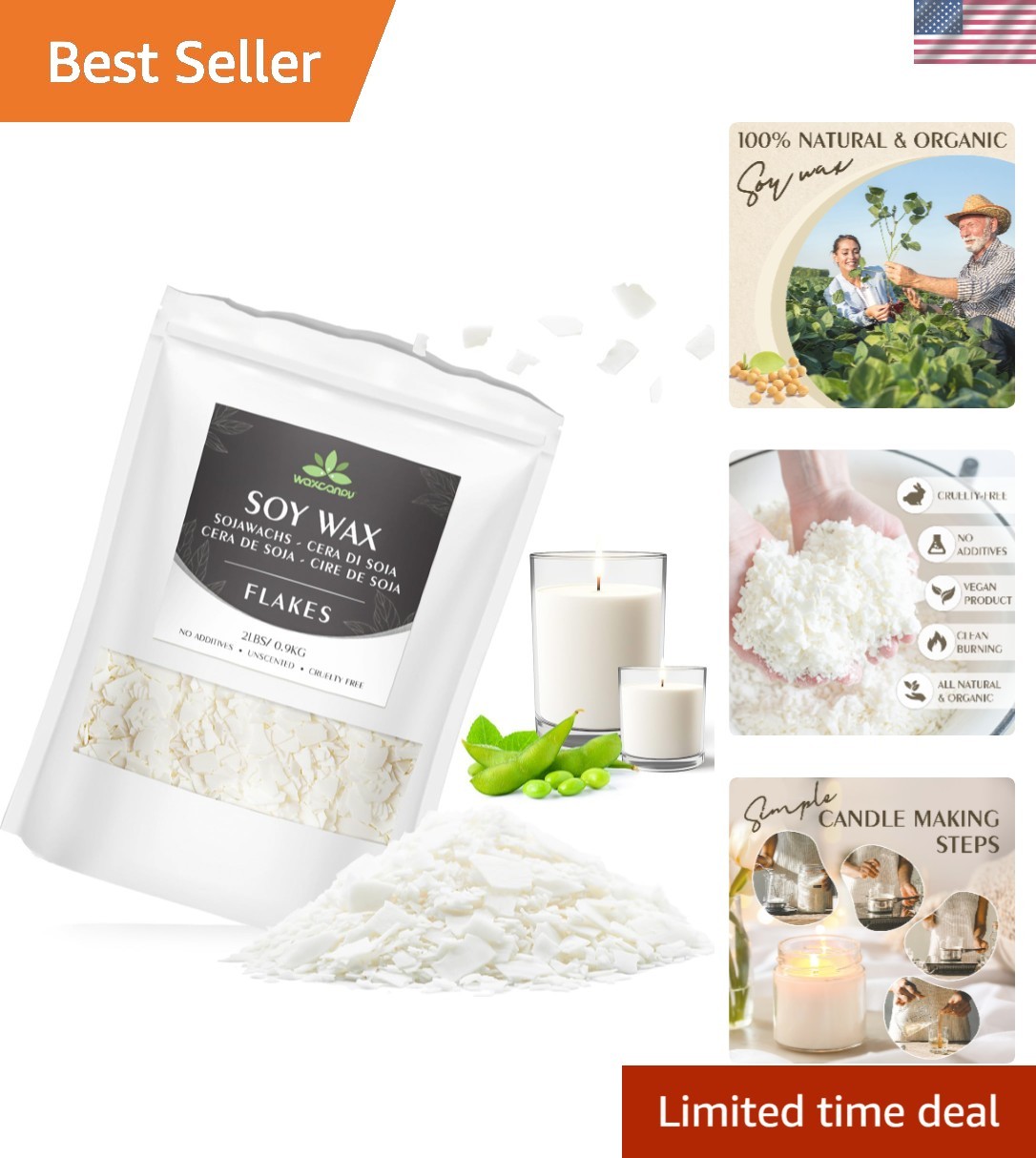 Soy Wax Flakes – 2lb Organic Candle Making Wax for Exquisite Creations