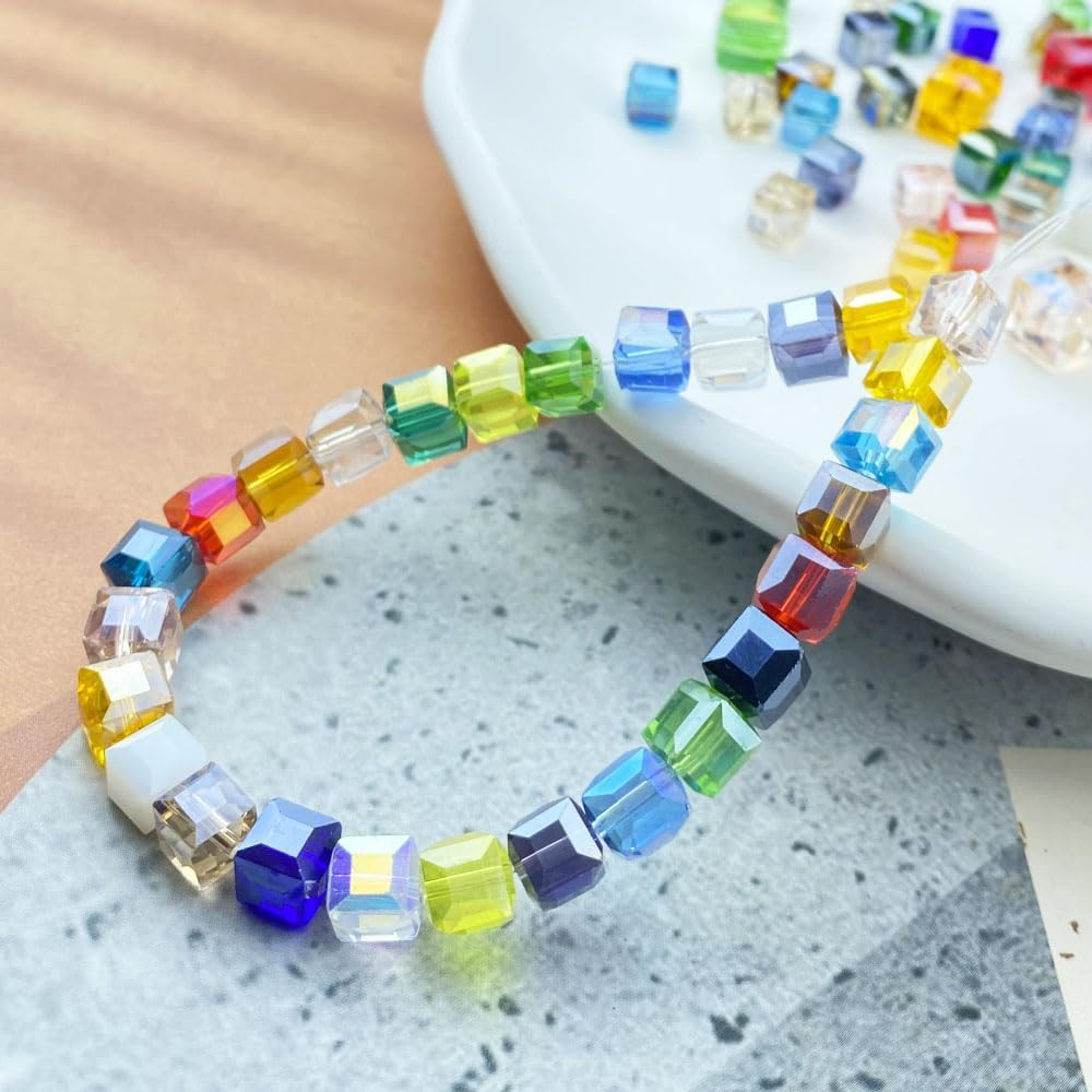 100pcs 6mm Crystal Glass Beads Cube Shape Loose Square Spacer Beads AB Color Cra