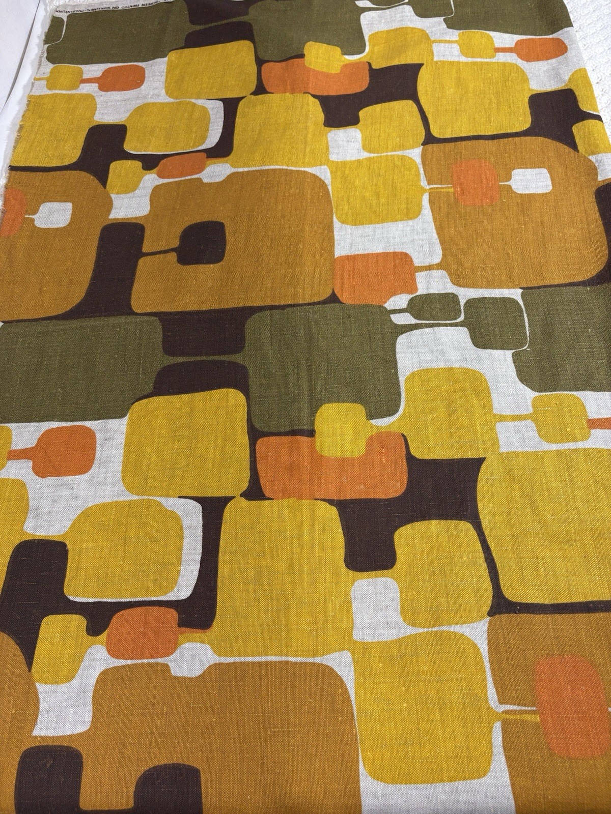 Vintage Filkauf Screen Printed Linen Fabric MCM Retro Orange Brown 100% Linen
