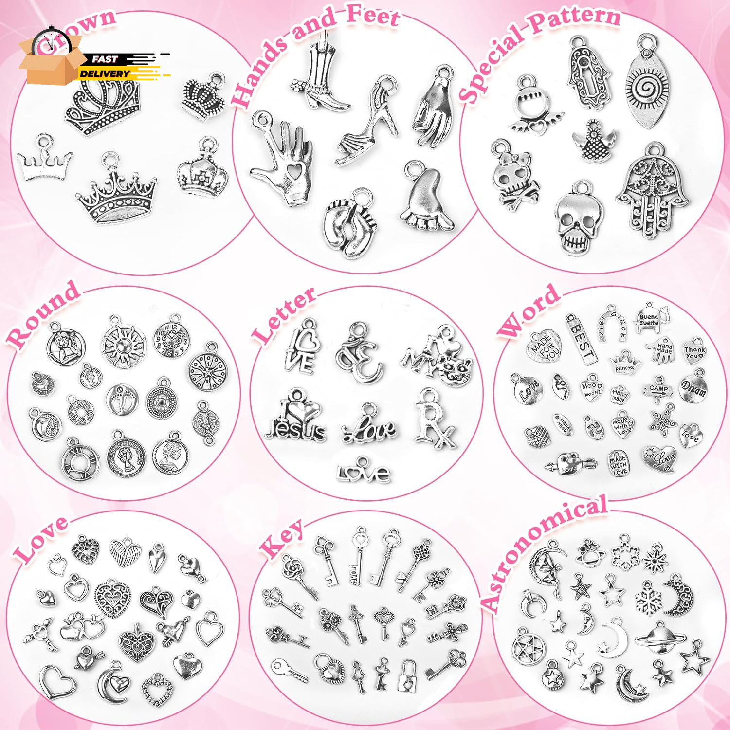 400 Pcs Silver Charms for Jewelry Making, Wholesale Bulk Lots Tiny Assorted Mix