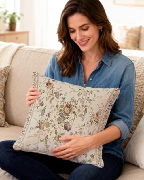 Floral Pillow Cover 18×18 – Vintage French 18″ x 18″ (Pack of 1) Beige‑gray