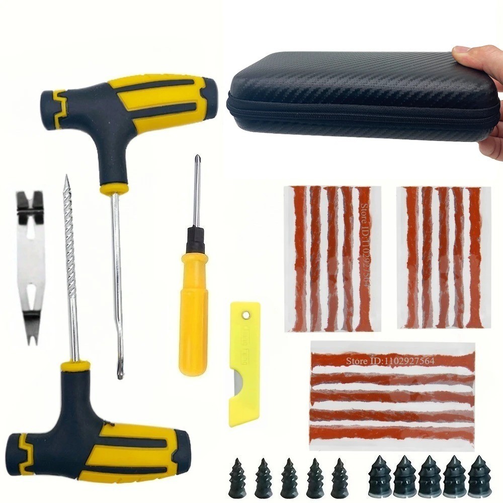 Car Truck Motorcycle Tire Repair Kit DIY Flat Home Plug Patch Multi Pliers Box