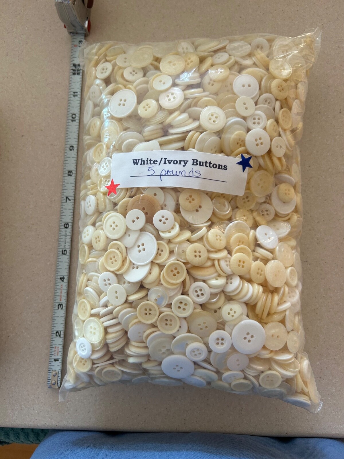 NOS WHITE IVORY PLASTIC BUTTONS 5 POUNDS, LBS ASSORTED SIZE CRAFTS SEWING