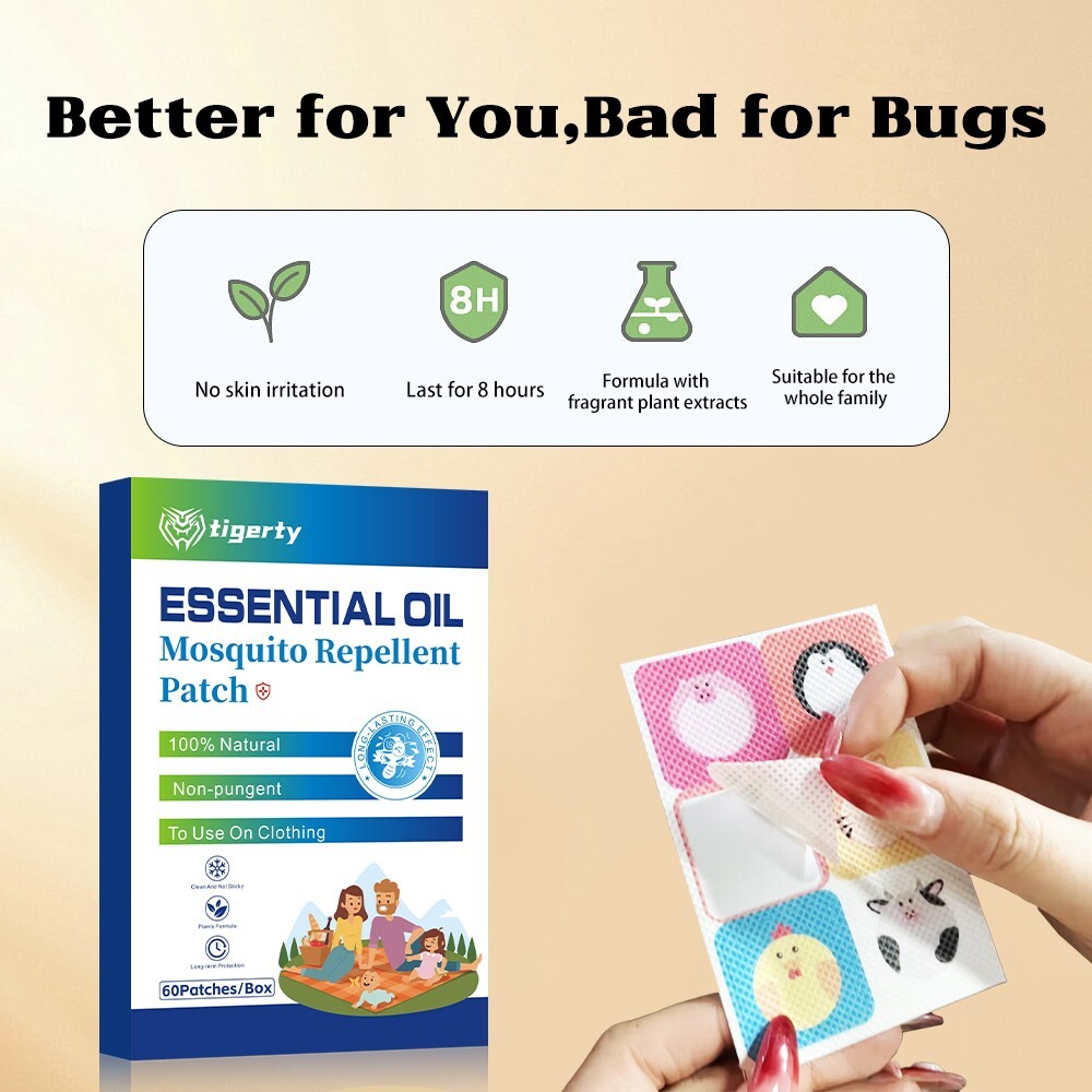 60 PACK MOSQUITO PATCHES, DEET Free Citronella Stickers for Kids & Family Travel