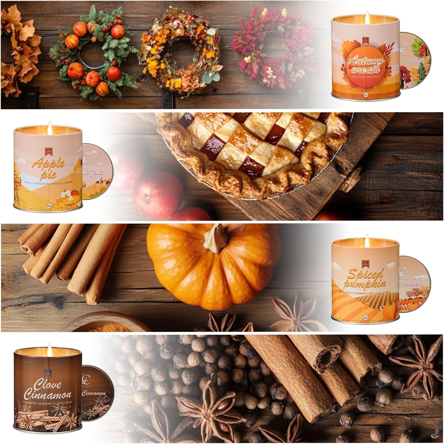 4 Pack Scented Fall Candles Set, 36oz Aromatherapy Soy Wax 4 Pack, Orange