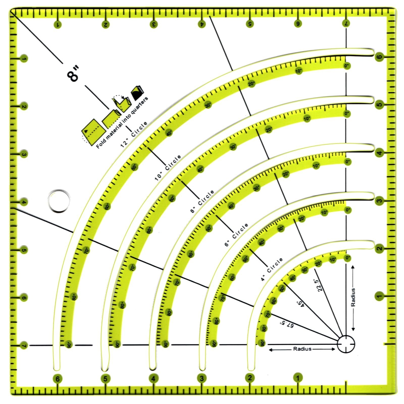 8 Inch Acrylic Quilting Ruler Multifunctional Arcs & Fans Square Quilt Circle…