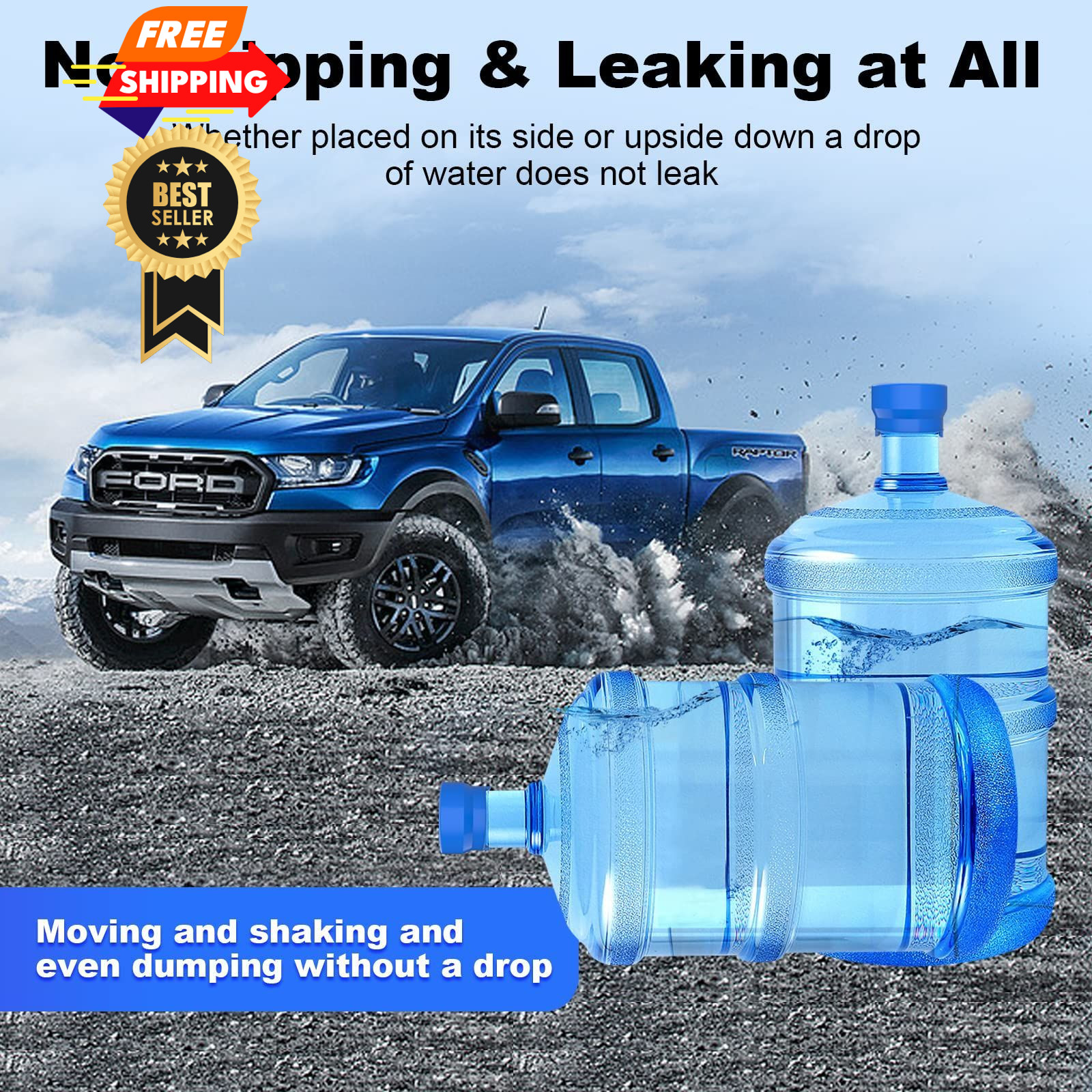 MYLOLF 3 & 5 Gallon Water Jug Cap, 3 Pack Reusable Food Grade Silicone Blue