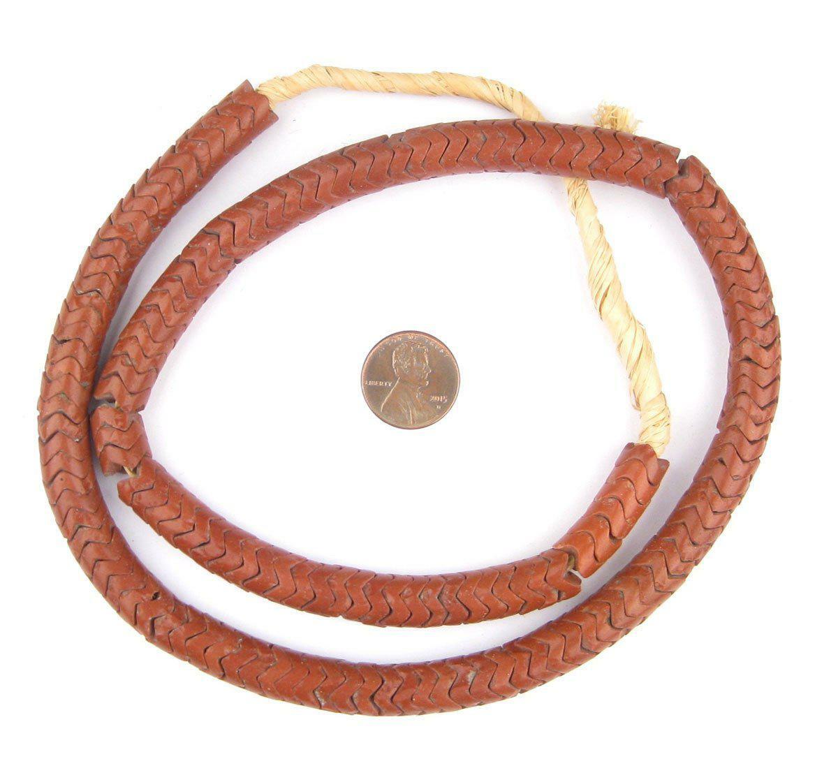 Brick Brown Glass Snake Beads 10mm Nigeria African Unusual Large Hole Handmade