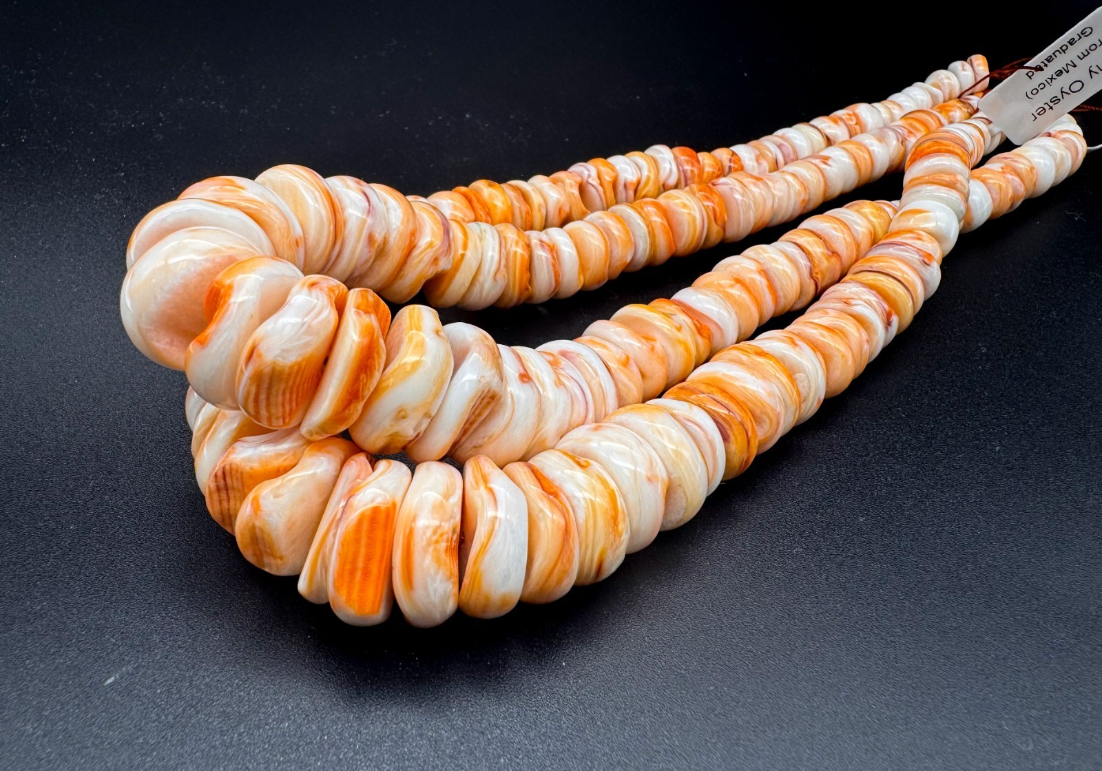 Genuine Natural Orange Spiny Oyster Rondelle Graduated Shell Beads PGS90J