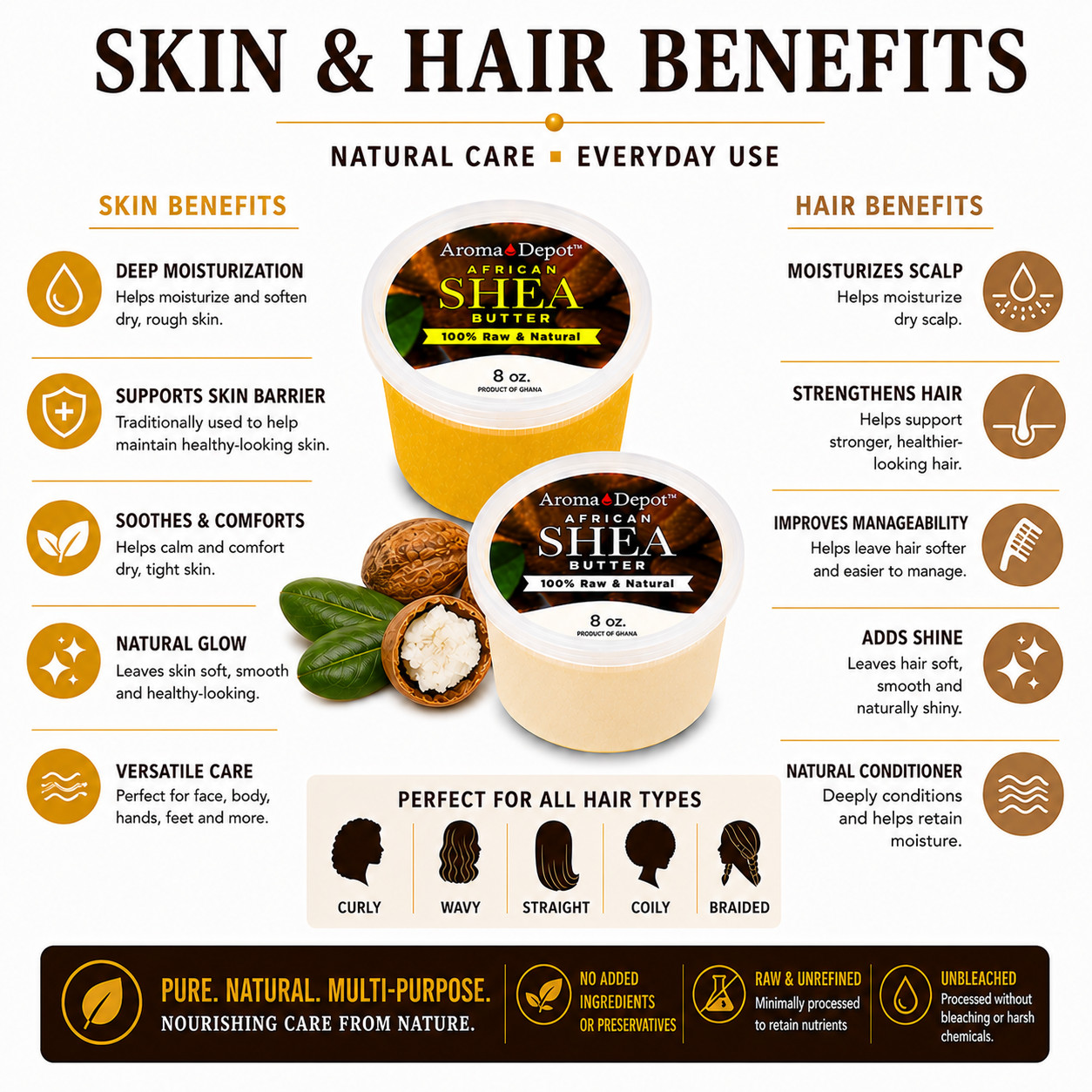 Shea Butter 8 oz. Wholesale 100% Raw Pure Organic Shea Butter Unrefined 4 PACK