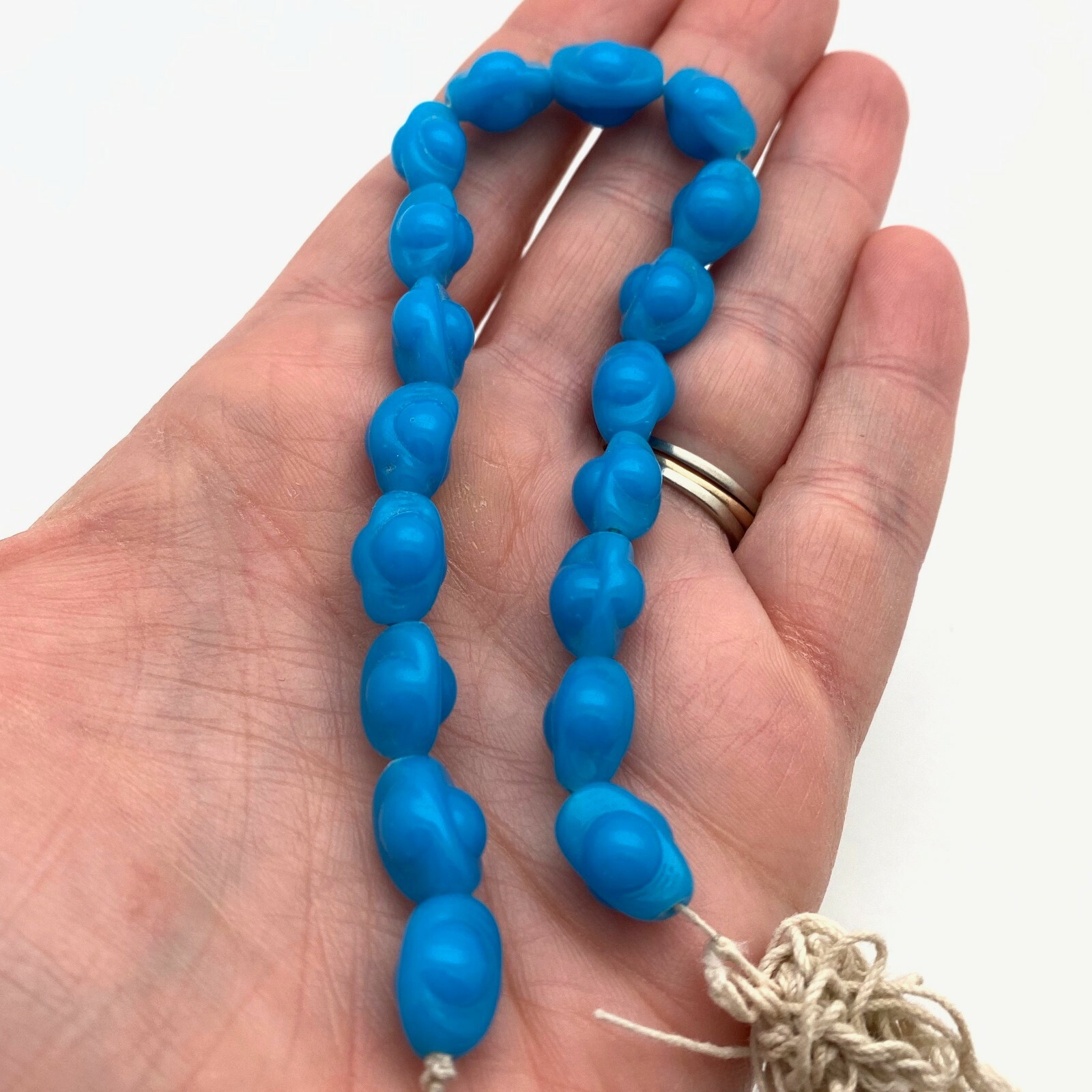 Vintage Blue “Cherry Brand” Oval Japanese Glass Beads (9x13mm) (BJG29)