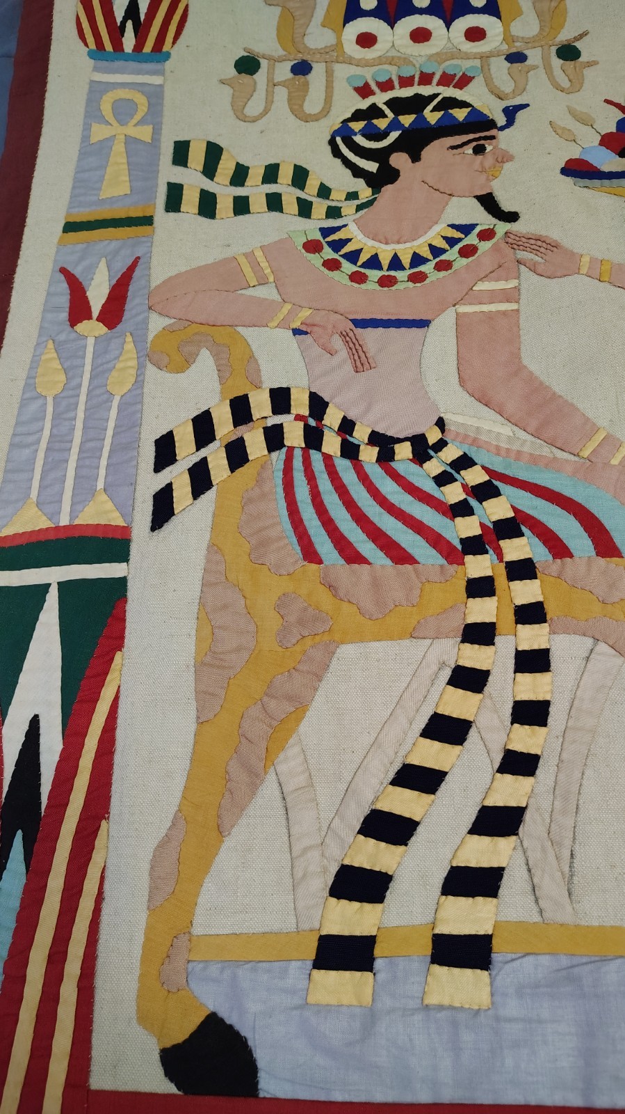 Historical Hand Stitched Early Vintage Table Runner Appliqued Egyptian Designs