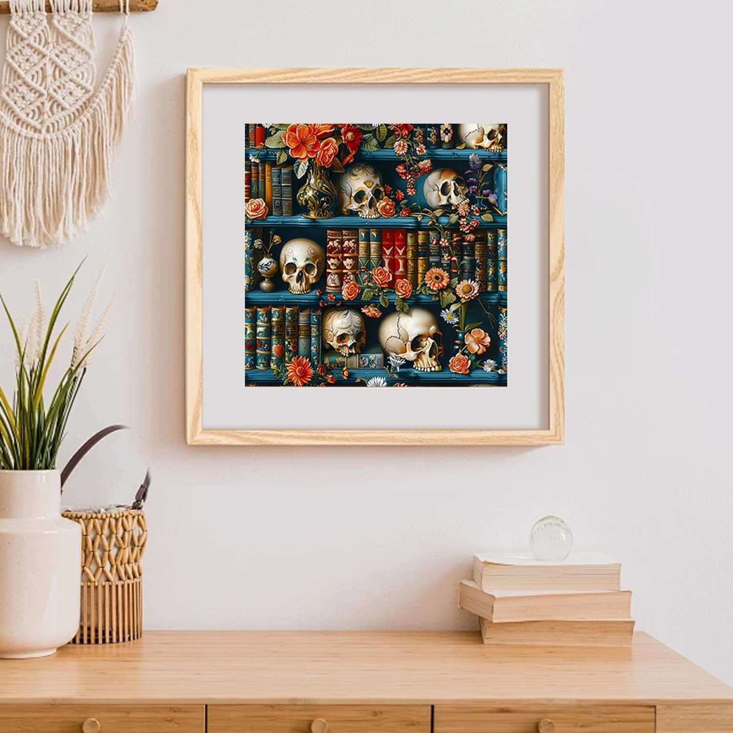 Bookshelf Diamond Art Kits for Adults,5D Skull Diamond Painting DIY Diamond A…