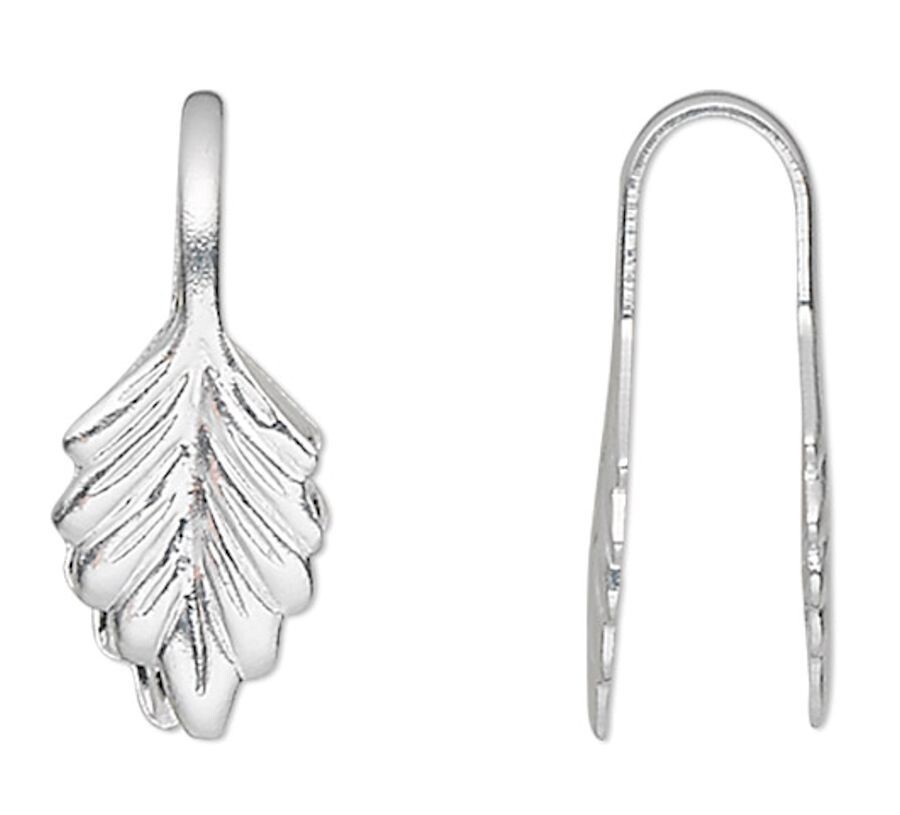 Bail, Fold-over, 10 Silver Brass Glue on Pendant Leaf with 14mm Grip Length