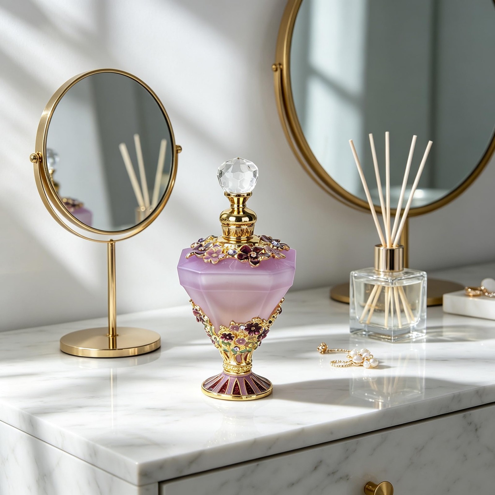 30ml Decorative Glass Perfume Bottle with Purple Diamond Bottle Body and Forg…