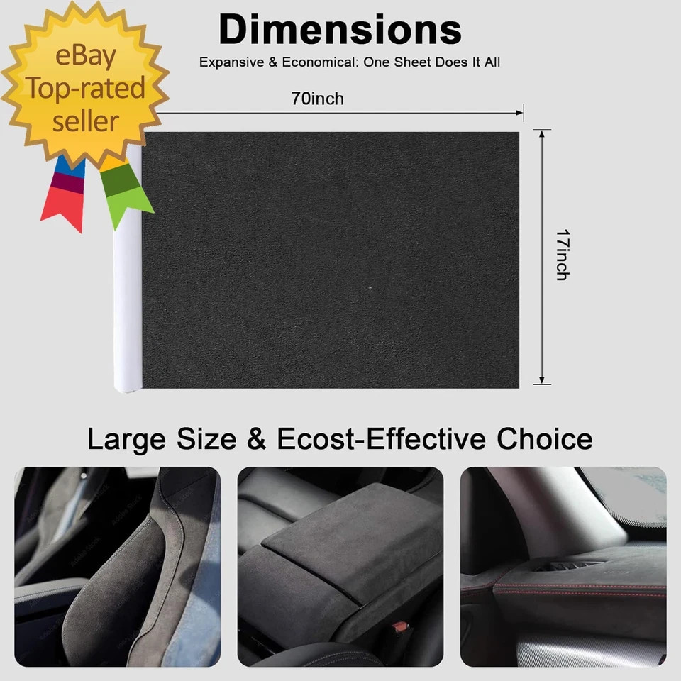 Premium Black Suede Fabric Wrap 17X70 Inch Suede Wrap for Car Interior Self-Ad