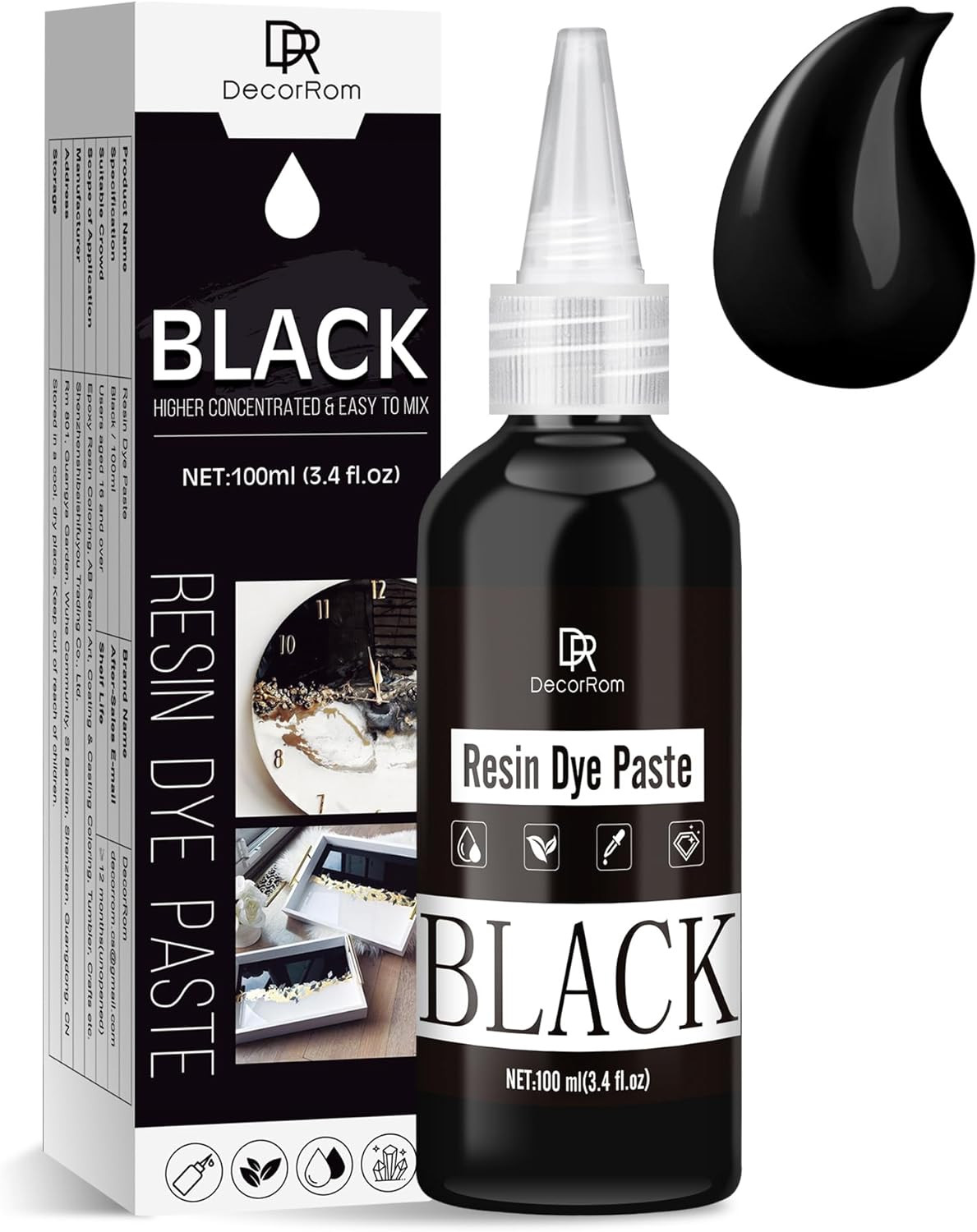 Black Epoxy Resin Pigment Paste – 3.4 Fl.Oz / 100Ml High Concentrated Black Resi