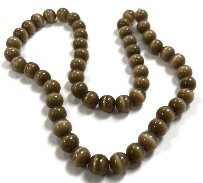 50 Cat’s Eye Fiber Optic Glass Coffee 8mm. Smooth Round Beads 2567
