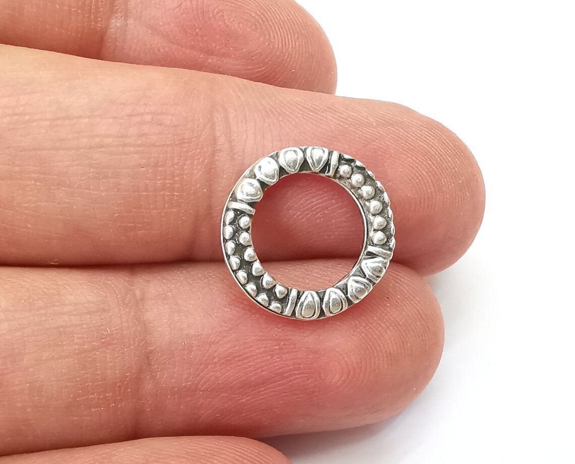 5 Pcs Circle Double Sided Connector Antique Silver Plated Findings 16mm G33769