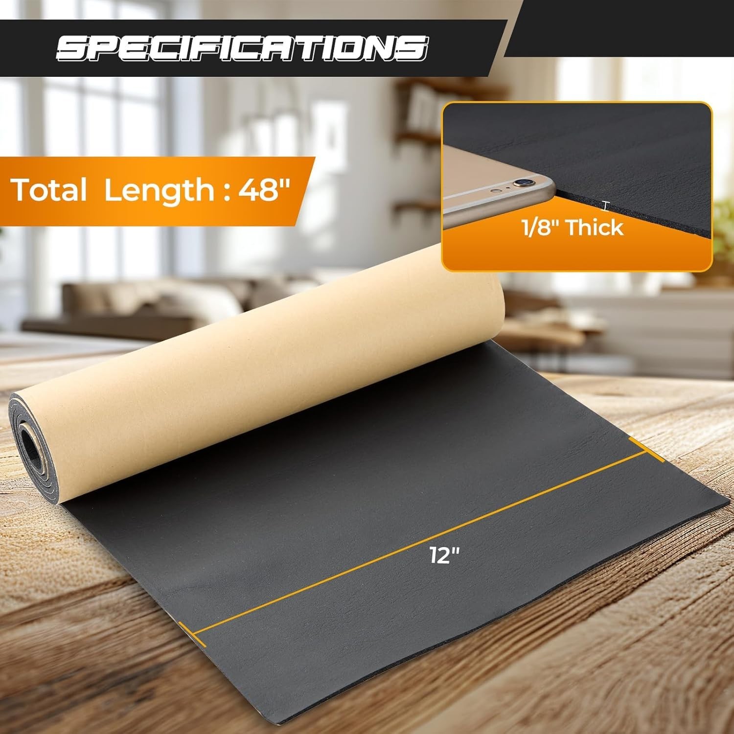 Durable 1/8” Thick Adhesive Neoprene Foam Sheet for DIY Crafts – 12” x 48”