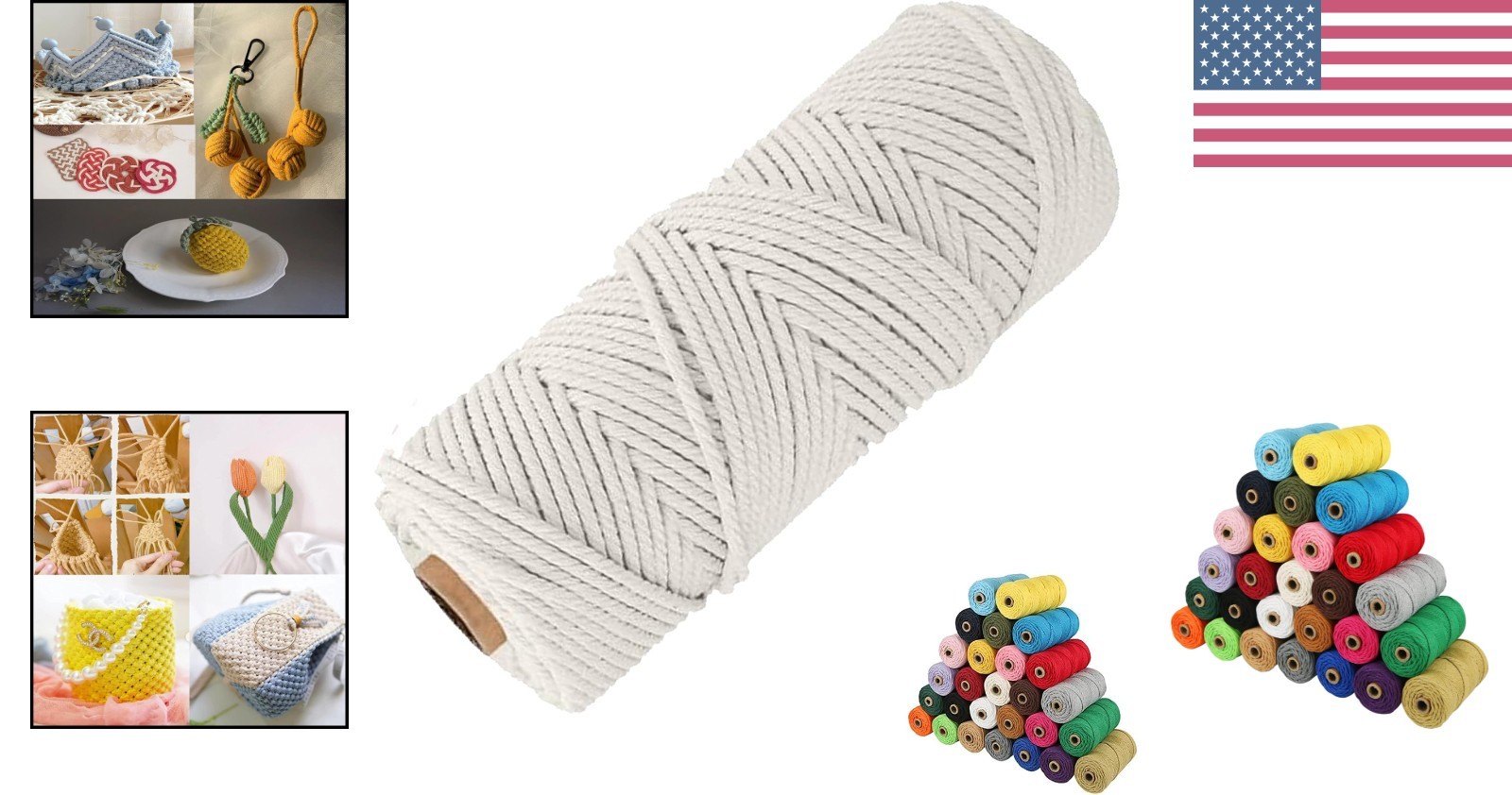 Eco-Friendly Twisted Cotton Cord, 2mm – 109 Yards for Creative Macrame Projects