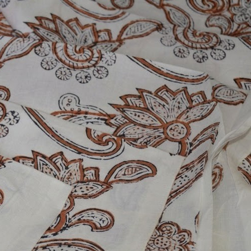 White & Brown Hand Block 10 Yard 100%Cotton Fabric NO TARRIF CHARGES 100%✅KK18