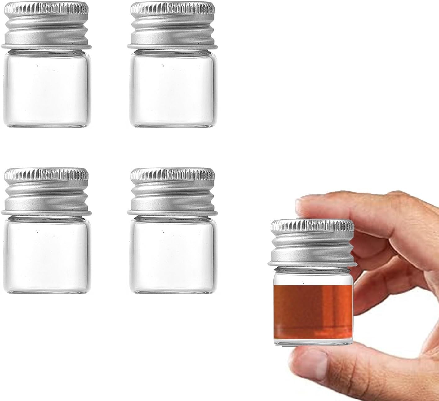 4Pcs 5ml Glass Jars W/ Lids Mini Glass Bottles Tiny Miniature Bottles Screw Cap