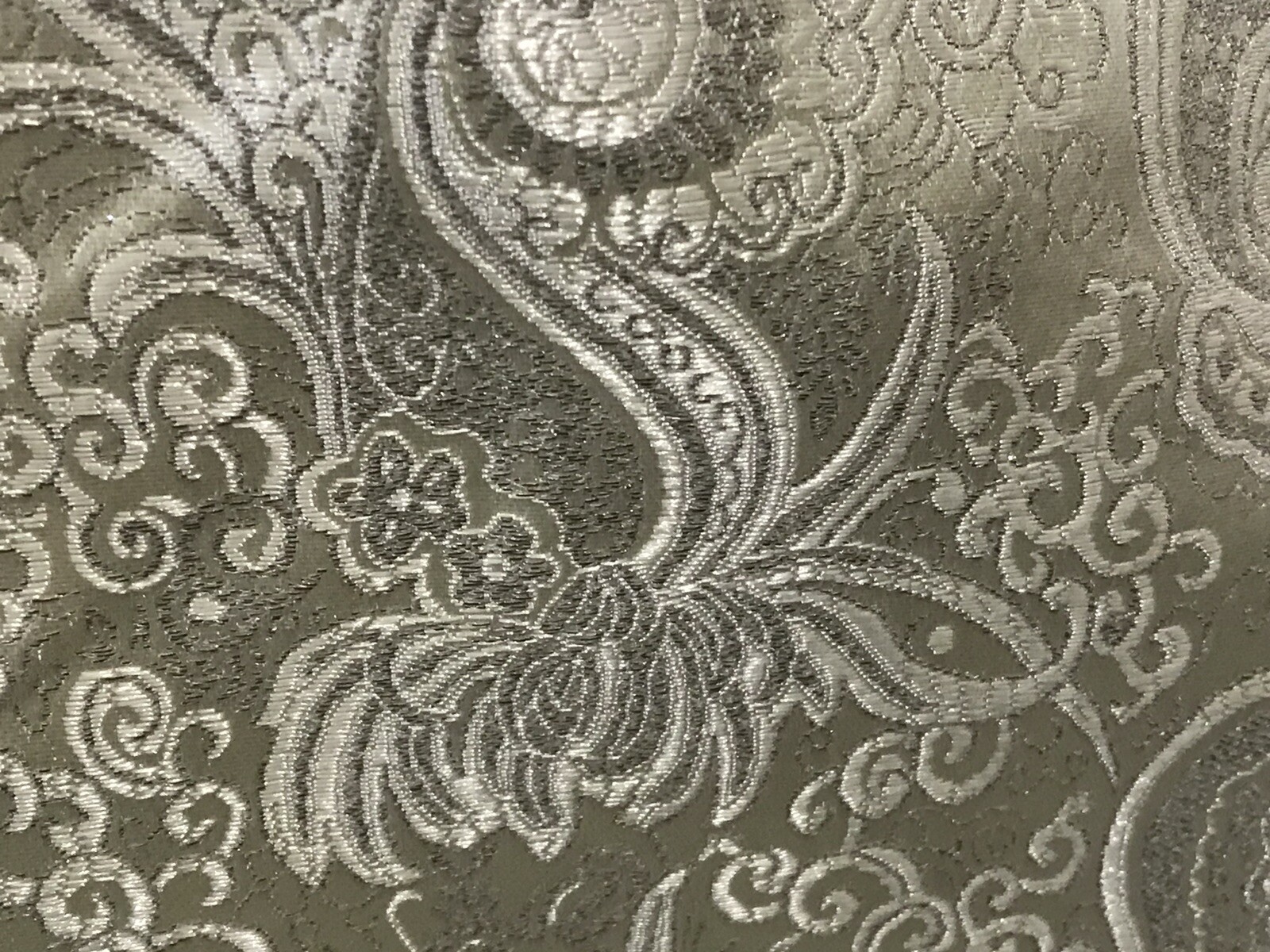Ivory Silver Paisley Metallic Brocade Fabric 60” Width Sold By The Yard