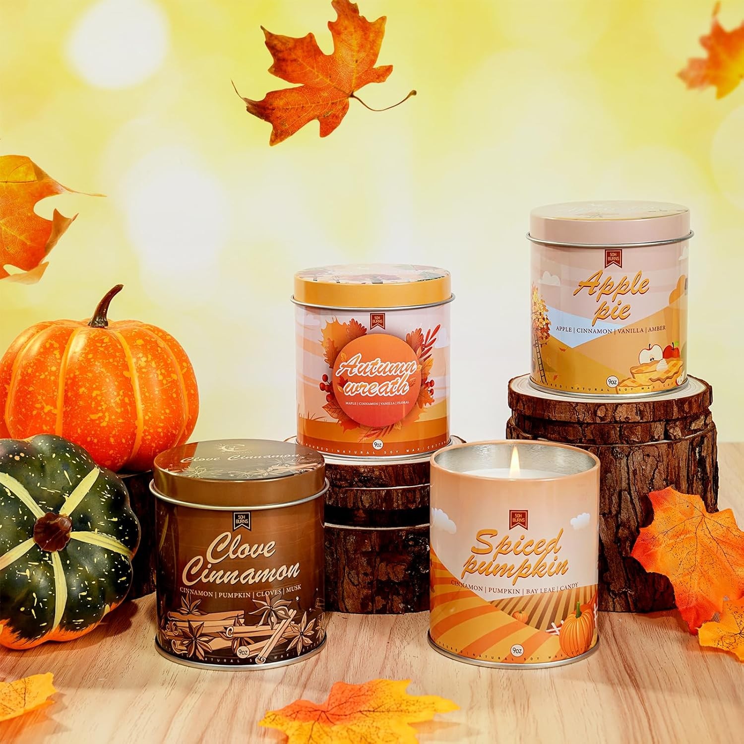 4 Pack Scented Fall Candles Set, 36oz Aromatherapy Soy Wax 4 Pack, Orange