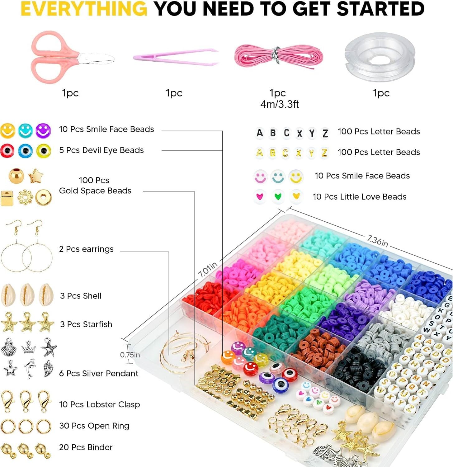 Dowsabel Clay Beads Kit 5000pcs DIY Jewelry Making Set for Kids Ages 6-13 Gift