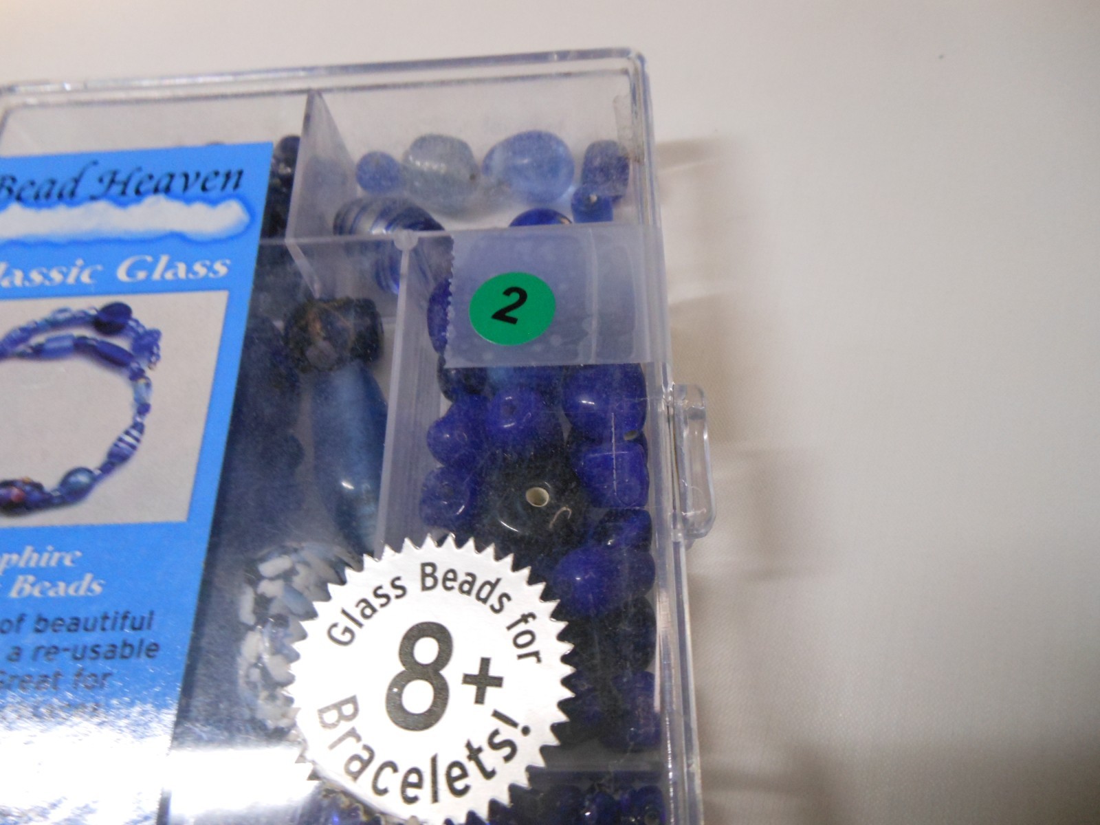 Vintage Amber/Blue Glass Beads 6.7 oz in Tray, Preowned